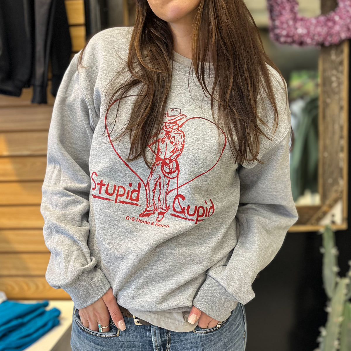 Spring Sale) Gray Stupid Cupid Crew Sweater – G-G Designs