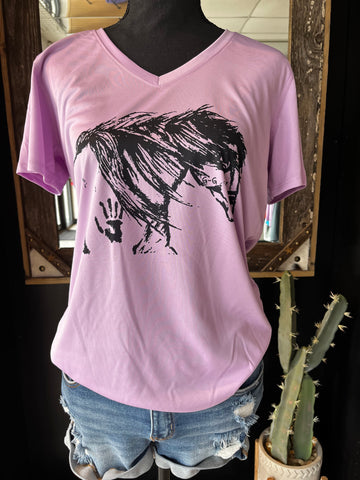 Lavendar War Horse V-Neck Sport Tee