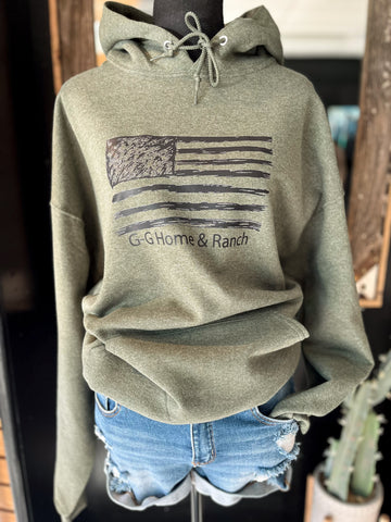 Heather Olive Flag Hoody