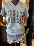 Heather Blue Yee-Haw V-Neck Tee