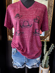 Heather Maroon Cowboy Hat V-Neck Tee