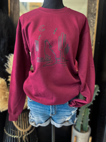 Maroon Howling Coyote Crewsweater