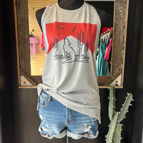 (High Neck) Gray Vintage Coyote Sport Tank